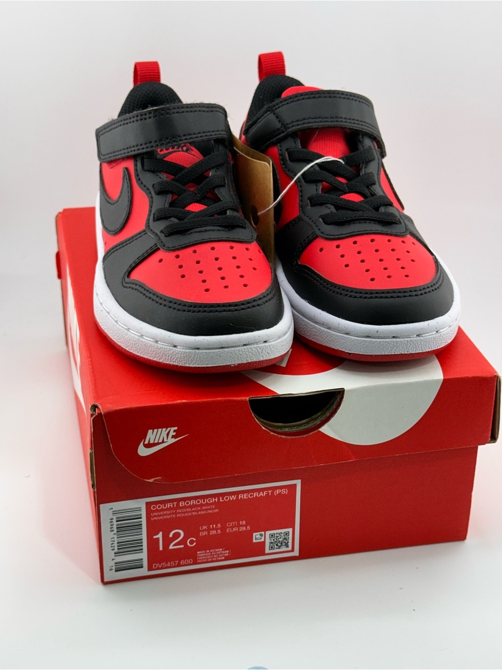Nike Kids Red and Black Hook-and-Loop Sneakers